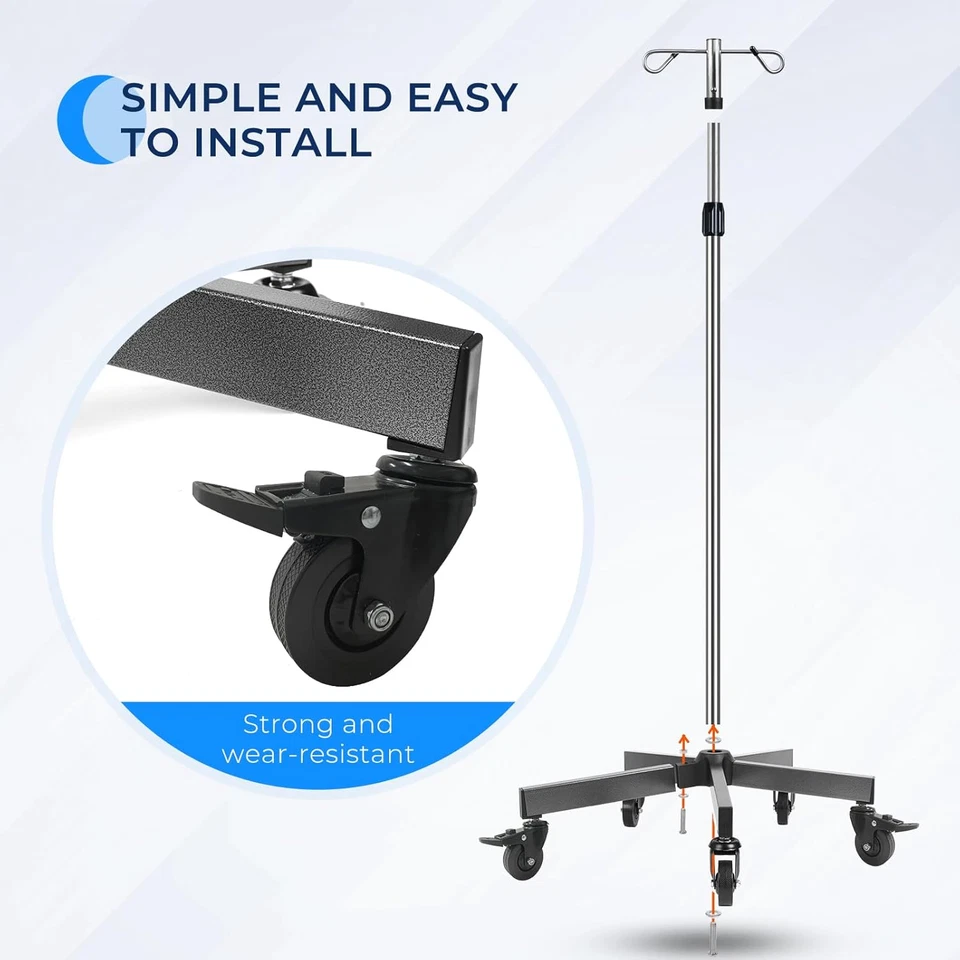 2 PIEZAS IV Postes IV Soportes Portátil Rodante 2 Ganchos 5 Patas Altura Ajustable con B Foto 4 de 4