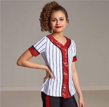 Dance Costume Medium Child Red Curtain Call J5374 Hip Hop BaseballSequin Jersey