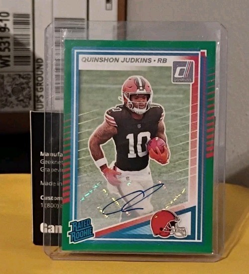 2025 Panini Donruss Quinshon Judkins #330 Rated Rookie Green Press Proof Auto