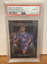 Bradley Barcola 2024-25 Panini Obsidian Soccer Electric Etch Blue 16/20 PSA 10