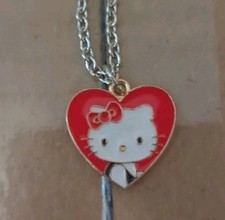 Hello Kitty Heart Pendant Necklace Tin Chain 11.5" New