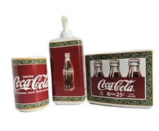 Coca Cola Ceramic Soap/Lotion Dispenser, Toothbrush Holder, Rinse Cup