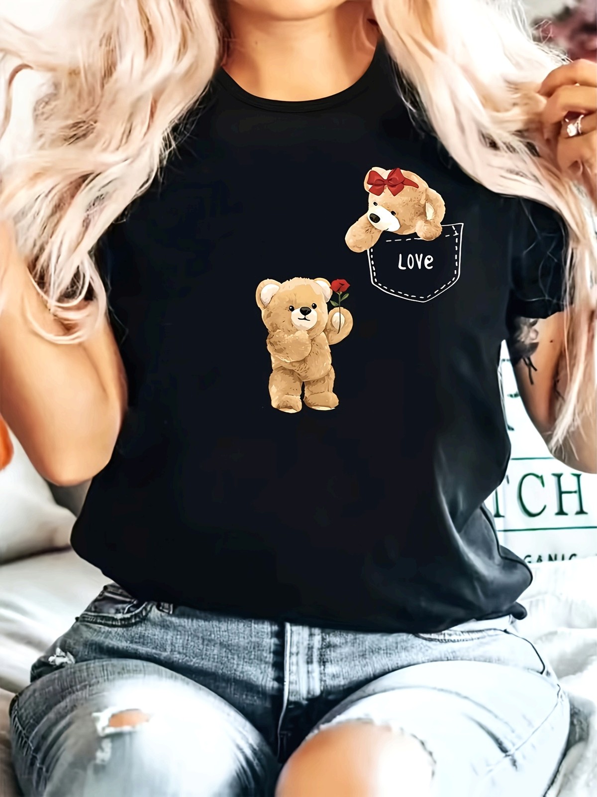 Teddy Bear Love T-Shirt | Sweet Pocket-Style Bear Graphic Tee