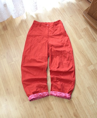 Gudrun Sjoden Red Wide Leg Pants S Floral Cuffs Boho Trousers Organic Cotton