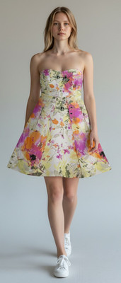 J. Crew Dress Size Small Floral Strapless Sunshine Peony Watercolor Pink Orange