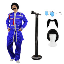 SERGEANT PEPPER 60'S BLUE COSTUME WIG TASH GLASSES INFLATABLE MIC FANCY DRESS