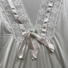 Vtg Gilead White Nylon Nightgown XS Long Lace Sheer Ruffle Coquette Sleepwear