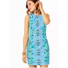 Lilly Pulitzer Mila Stretch Shift Dress Frenchie Blue Mosaic Shells Sz 6