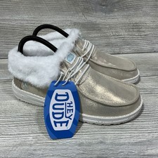 Hey Dude Wendy Fold Metallic Shine Gold Women s Size 6 Faux Fur NEW