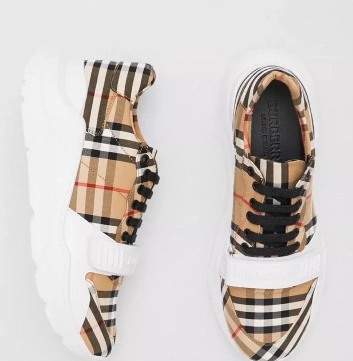 Burberry — Burberry Mens Check & Leather Sneakers Luxury Casual Authentic Designer size 10