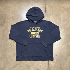 Vintage Polo Jeans Company Ralph Lauren Hoodie Men XL Navy Sweatshirt RL 67 Logo