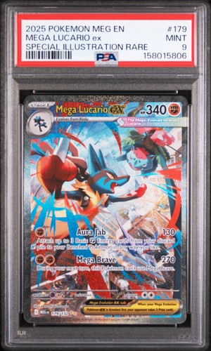2025 POKEMON MEGA EVOLUTION SPECIAL ILLUSTRATION RARE #179 MEGA LUCARIO EX PSA 9