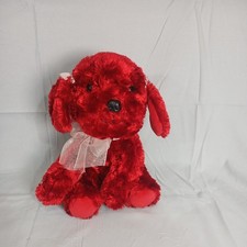 Rare Russ Berrie Mollie Red Plush Puppy Dog 6  Pink Bows Fluffy Soft Stuffed Toy