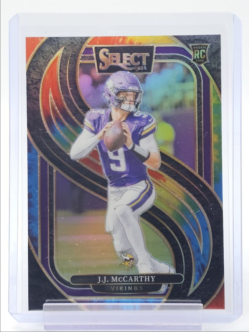 J.J. MCCARTHY 2024 SELECT PREMIER LEVEL ROOKIE TIE-DYE PRIZM RC /25 Q6438