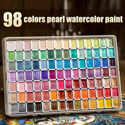 98 Colour Pearl Watercolour Paint Set Metallic Artist Grade with Case- UK SHIP