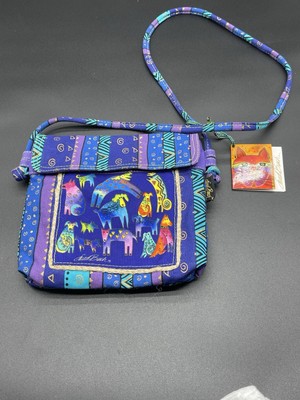 Mythical Dogs Laurel Burch Small Canvas Purse Crossbody Tote Handbag Purple Blue