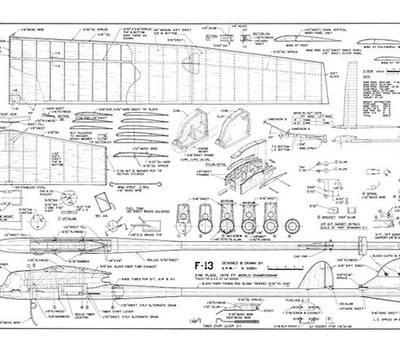 F-13 FF Power Model 71'' Wingspan RC Model Airplane Printed Plans & Templates