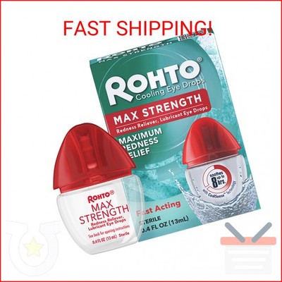 Rohto Max Strength Redness Reliever, Lubricant Eye Drops, Fast, Cooling Relief f