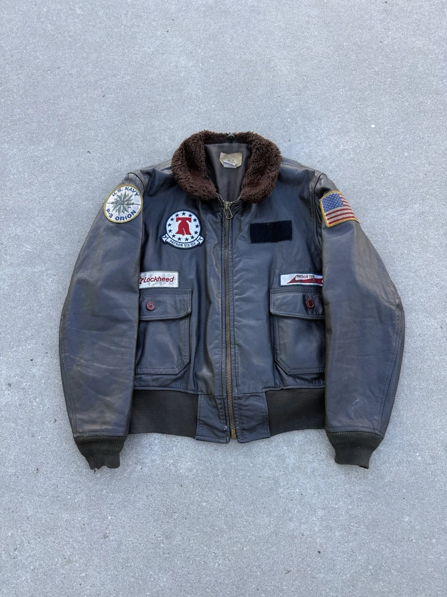 Navy Leather Flight Jacket In Vintage Outerwear Coats & Jackets