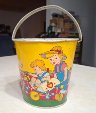 Vintage 1940s Ohio Art Tin Litho Sand Pail Bucket Children Gardening Farm Handle