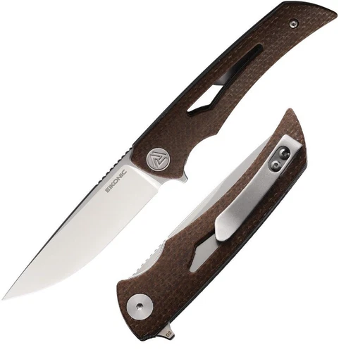 EIKONIC Aperture Folding Knife 3.13" D2 Tool Carbon Steel Blade Micarta Handle