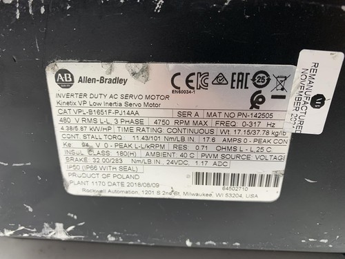 Allen-Bradley VPL-B1651F-PJ14AA Servomotor - Picture 6 of 8