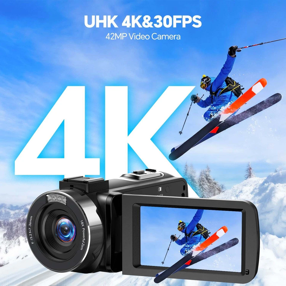 Videokamera 4K 30FPS Camcorder UHD 42MP Webcam Kamera LED mit 18X Digitalzoom - Bild 3 von 4