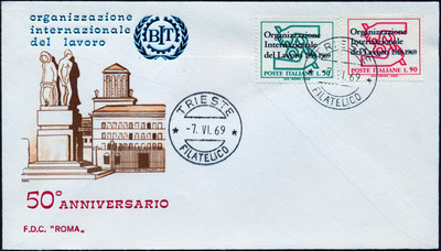 REP. IT. 1969 BUSTA F.D.C. 1. TAG EM. O.I.L. KOMPLETTE SERIE (Abb)