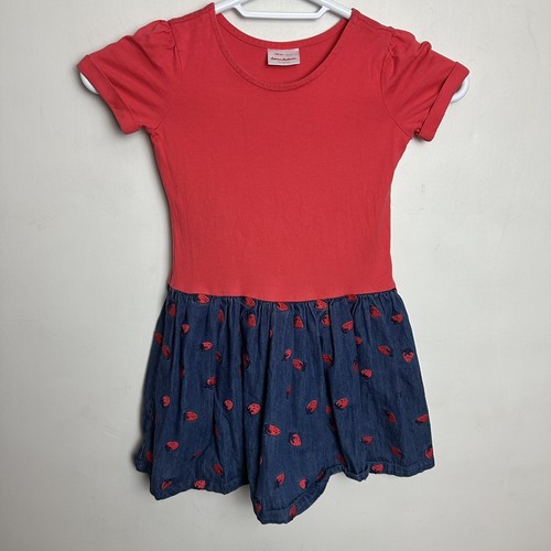 Hanna Andersson Strawberry Dress 120 US size 6 or 7 Red Denim Summer Outdoor - Picture 6 of 6