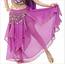 Belly Dance Costumes Gold Sequins Trims Long Skirt Chiffon Square Skirt NEW