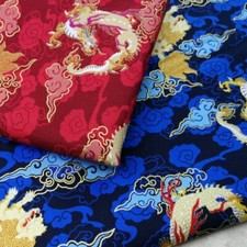 Loong Dragon Bronzing Japanese Cotton Fabric Clouds Retro DIY Sewing Craft 100cm