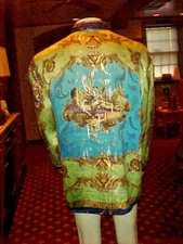 VINTAGE MEN CETA DOLCE METALLIC SILK SHIRT GREEK GODDESS PRINT BEAUTIFUL 3XLARGE