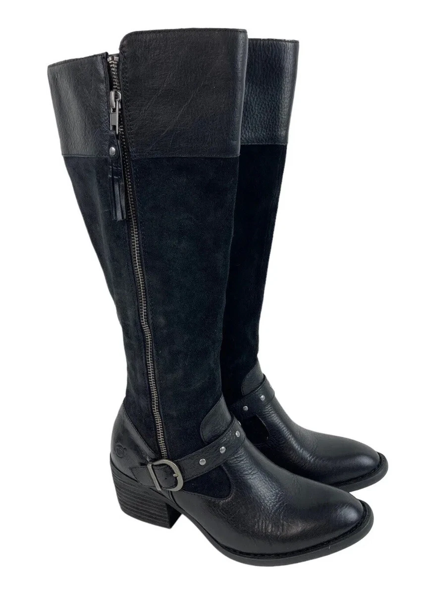 Born Cast Knee High Tall Black Suede Leather Riding Boots Womens