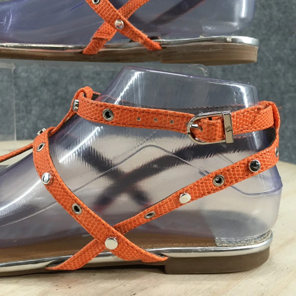 Sandalias planas Sam And Libby para mujer 8,5 con tachuelas al tobillo tiras naranja imitación cuero Foto 3 de 4