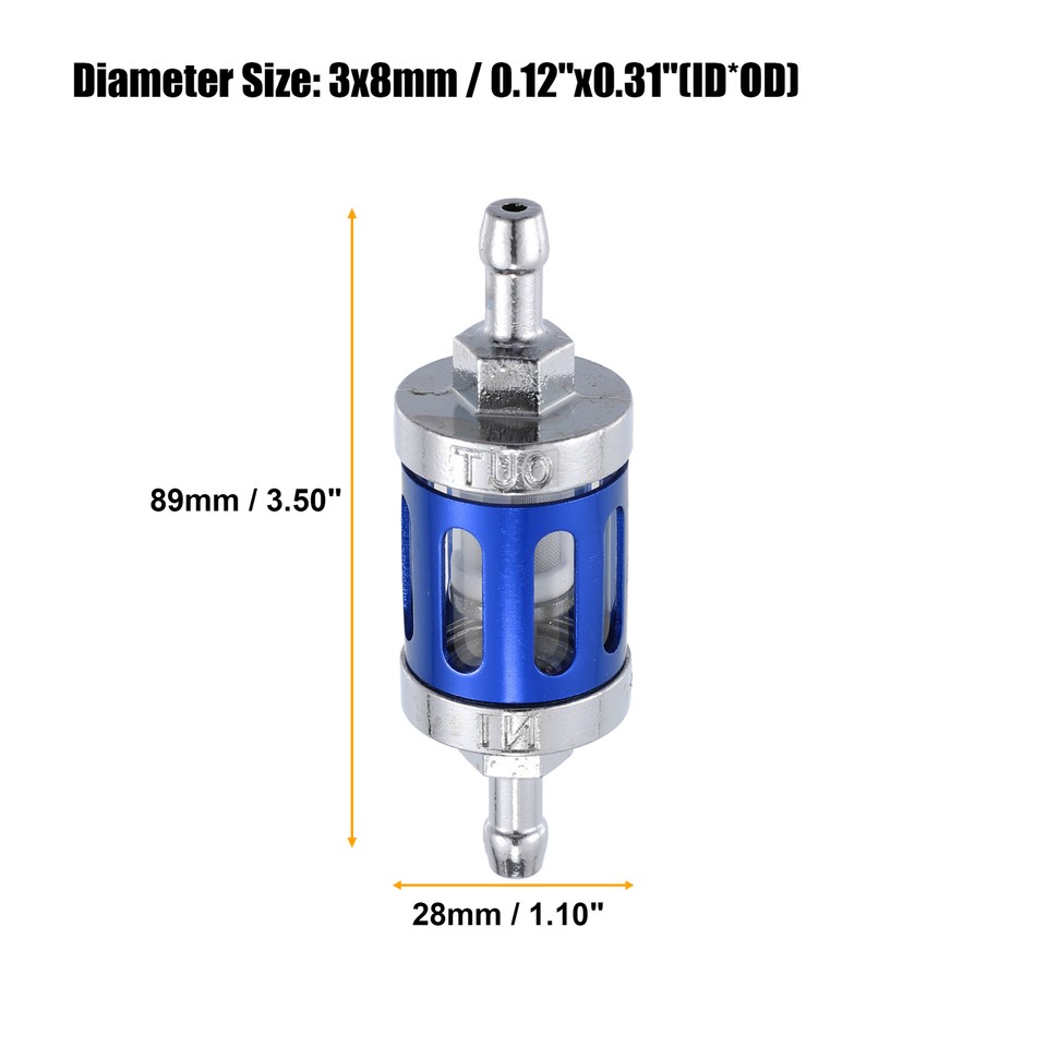 Blue 8mm Fuel Filters Engine Inline Gas Fuel Line Filter for Motorbike