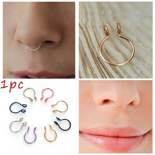 Septum Silver On Clip Fake Jewelry Pierced Nose Cuff Ring Piercing Non Fake Ring - Picture 4 of 20