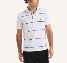 Nautica Men's Classic Fit Striped Wicking Breathable Soft Touch Golf Polo White