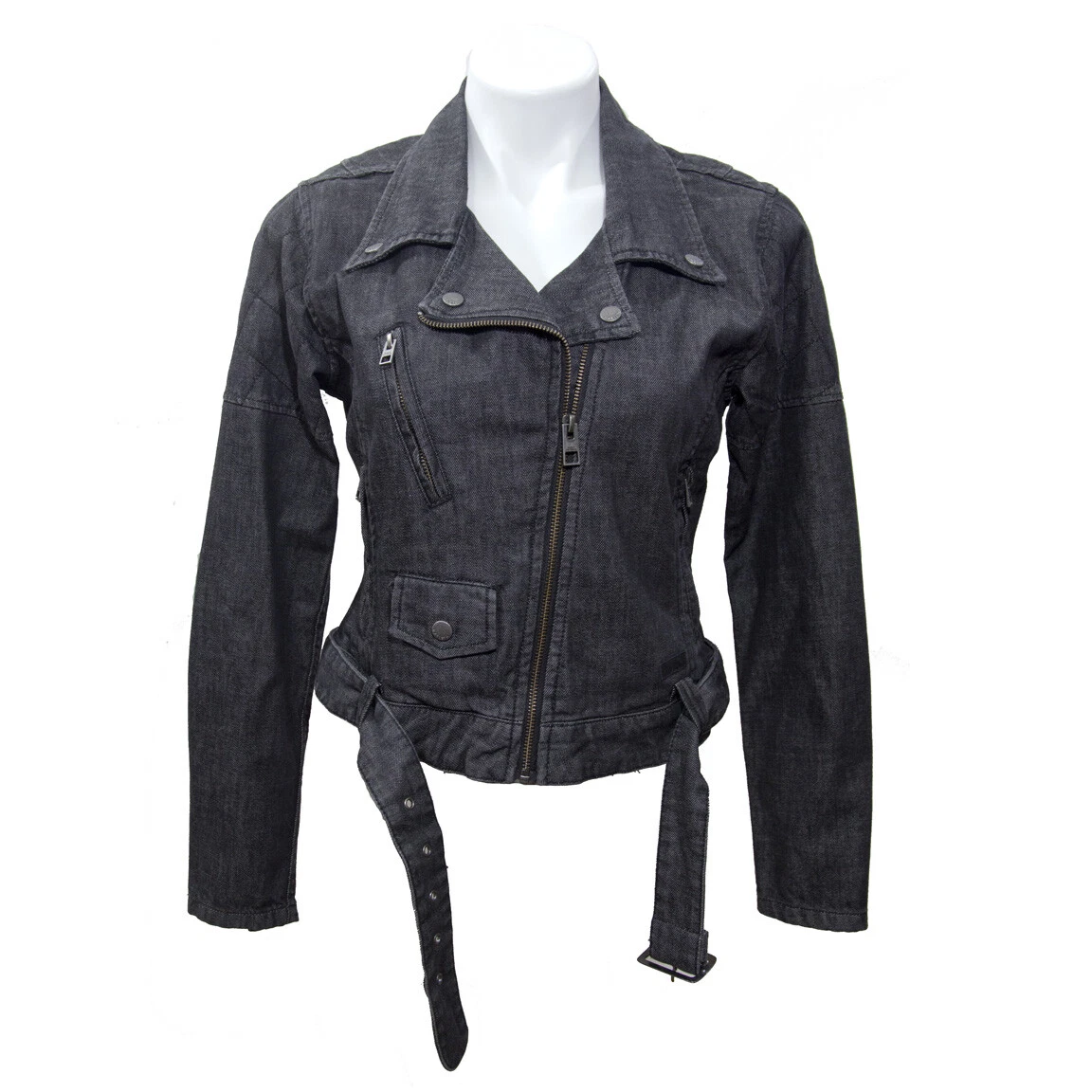 Black denim biker best sale jacket