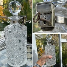 👀RARE ANTIQUE C1890 BETJEMANN PATENT LOCK Hobnail CUT GLASS Whisky Decanter KEY