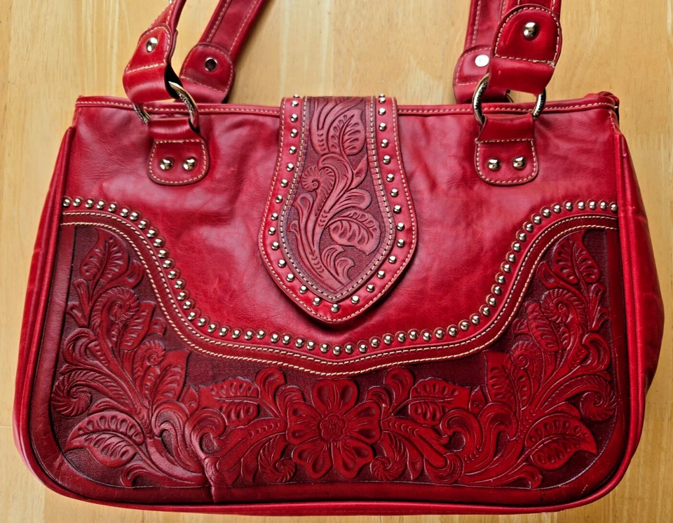 Montana West Grande Rojo Tachonado Western-Patterend Bolso de Hombro Bolso de Mano Cartera Foto 2 de 4