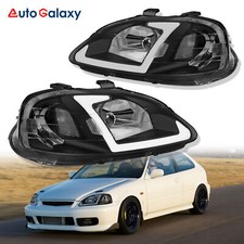 Pair Led Drl Tube Headlights Front Lamp For 1999-2000 Honda Civic Ek Ej Em Lhrh