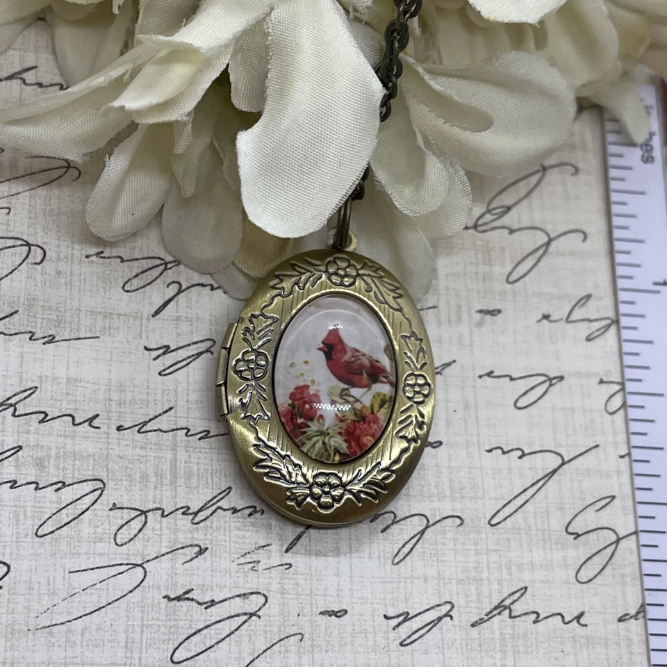 Bronce Pájaro Rojo Cardenal Memorial Joyería Medallón Collar Colgante Boda Nuevo Foto 4 de 4