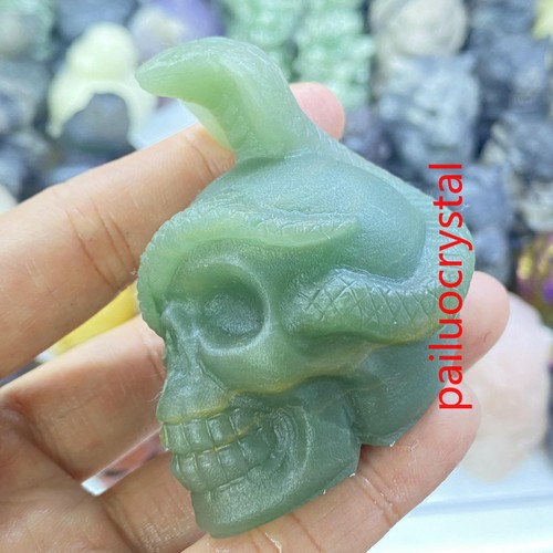 2.3" Natural Aventurine Snake Skull Quartz Crystal Skull Carved Figurines 1pc - Picture 2 of 8