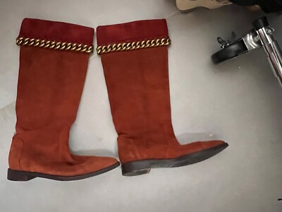 Sergio rossi Orange Suede Boots With Chain Detail Eu 37 Us 7