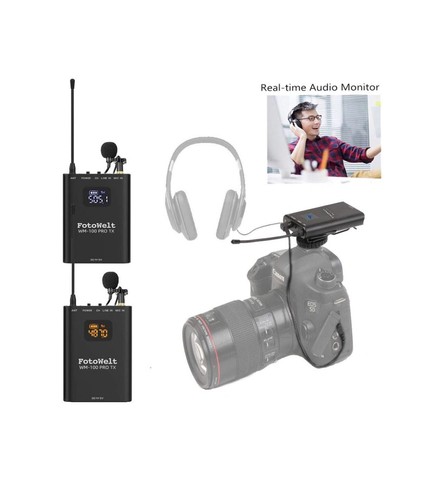 Fotowelt WM100 PRO 4 Channels UHF Metal Professional Wireless Microphone System - Picture 2 of 8