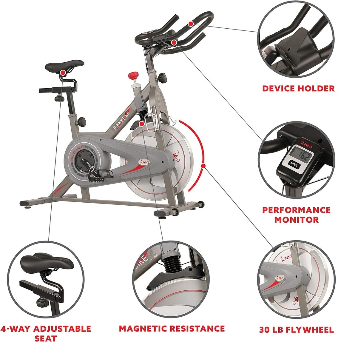 Sunny Health Fitness Synergy Pro Magnetic Indoor Cycling Bike