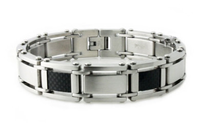 Stainless Steel Men's Carbon Fiber Mutli-Link Bracelet 8.5''