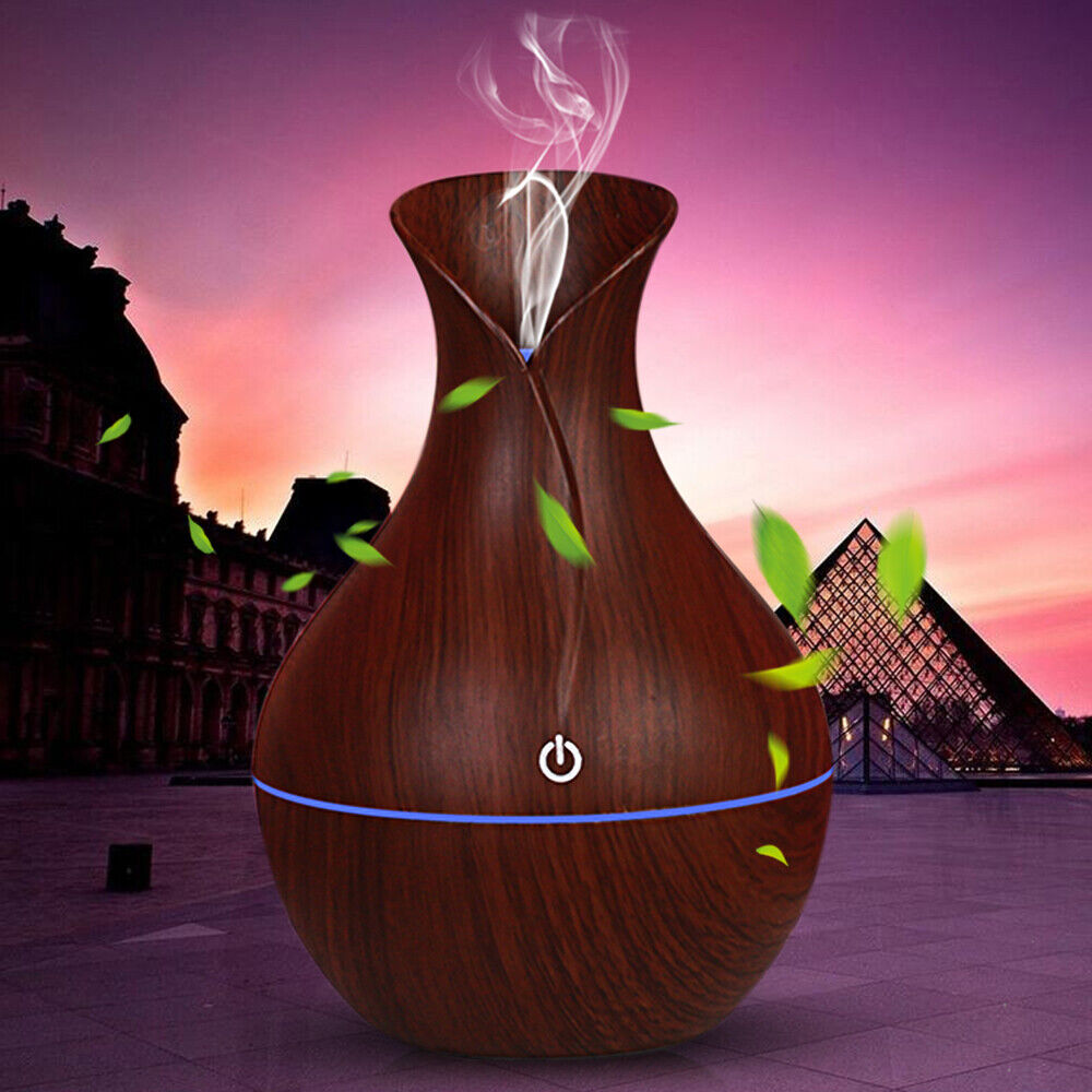 Essential Oil Diffuser Humidifier Aromatherapy Walnut Wood Grain Vase Aroma LED