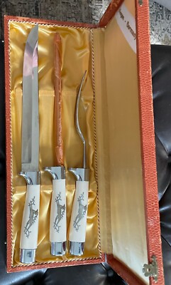 Solingen Germany Carving Set Of 3 Deer Handle Knife Fork Sharpener Holiday Set