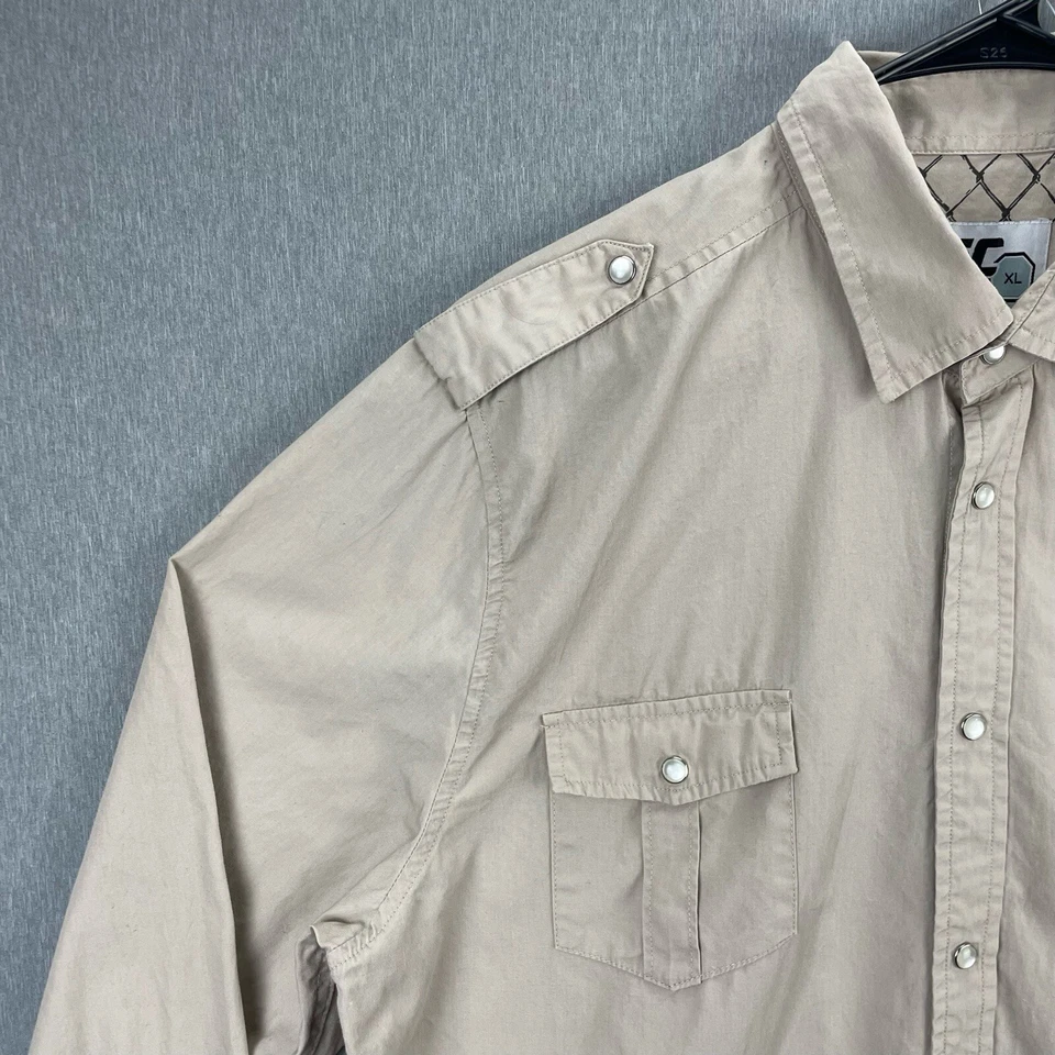 Camisa UFC Para Hombres XL Abotonada Perla A Presión Caqui Occidental MMA Rodeo EE. UU. 100 % Algodón Foto 3 de 4